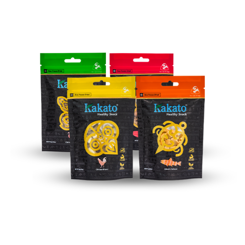 kakato Freeze-dried Snacks four flavors chicken breast wild tuna Atlantic salmon chicken and duck liver pack