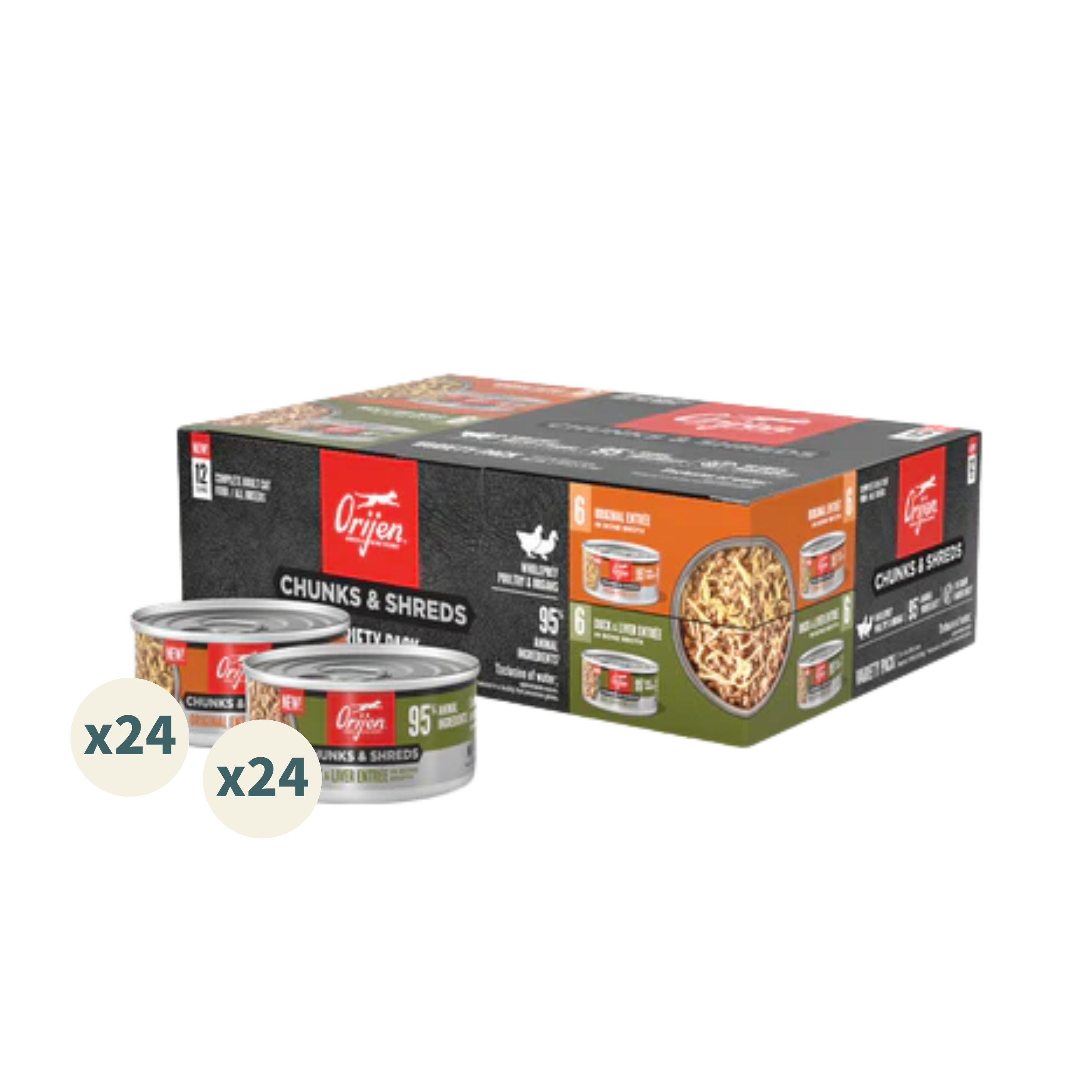 ORIJEN Chunks & Shreds Cat Wet Food Variety Pack - Original & Duck