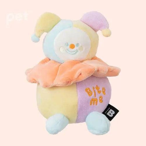 BITE ME Long-Lasting Nosework Clown Toy with treat pockets, squeaker, crinkly hood, and soft plush for interactive dog play