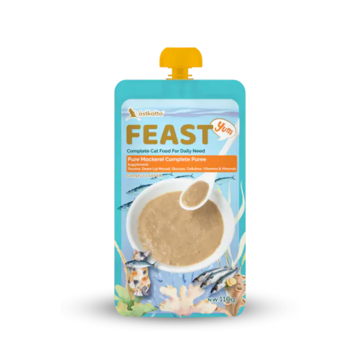 Astkatta FEAST Complete Puree - Pure Mackerel Astkatta - Feast 鮮肉盛宴營養主食肉泥唧唧包 - 純鯖魚 110g ástkatta