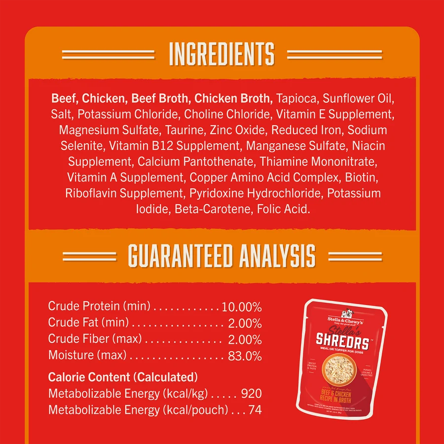 Stella & Chewy's Stella's Shredrs - Beef & Chicken Recipe in Broth 草飼牛+放養雞 配方 Stella & Chewy's