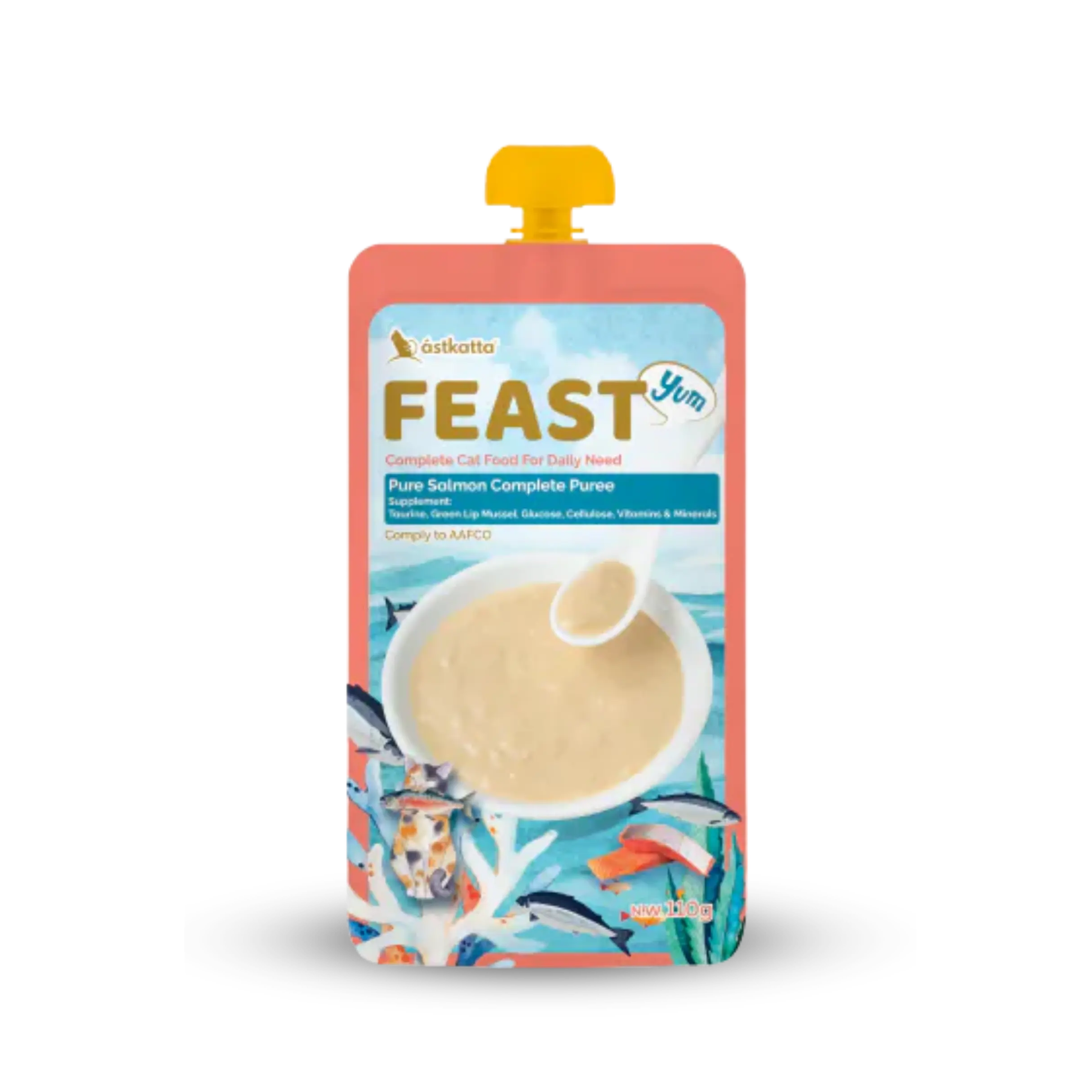 Astkatta FEAST Complete Puree - Pure Salmon    Astkatta - Feast 鮮肉盛宴營養主食肉泥唧唧包 - 純三文魚 Salmon Puree 110g ástkatta