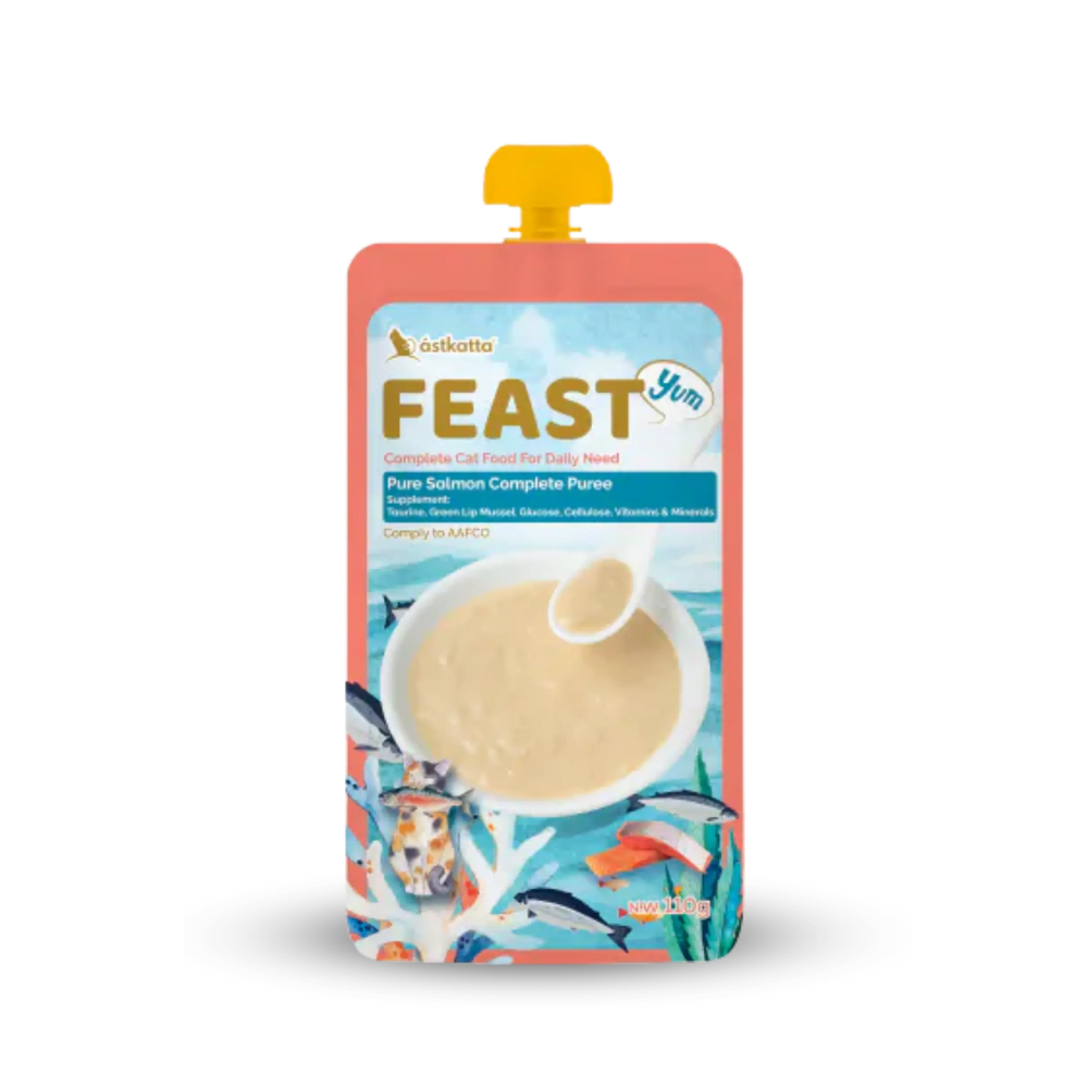 Astkatta FEAST Complete Puree - Pure Salmon    Astkatta - Feast 鮮肉盛宴營養主食肉泥唧唧包 - 純三文魚 Salmon Puree 110g ástkatta